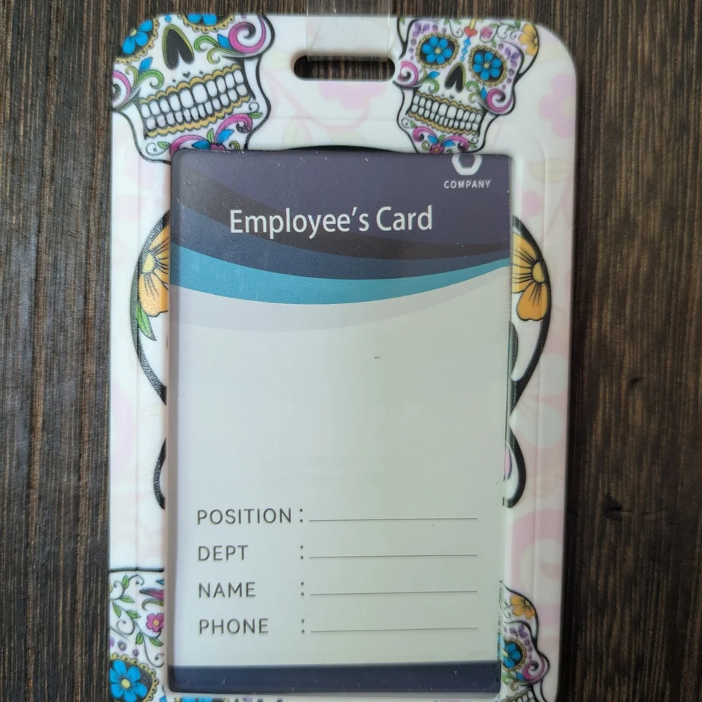 Sugar Skull Badge Holder with Retractable Reel - White